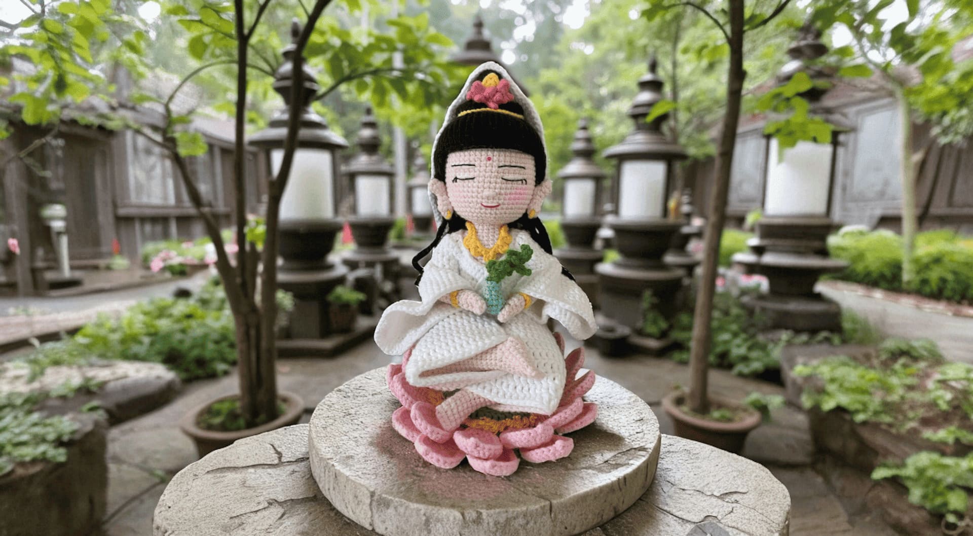 Quan Yin - Spiritual Figure with Lotus Base (Availability Status: Ready to Ship, Color Styles: Pastel  (Soft pink, baby blue, mint, lavender, peach..), Size: Large (10”+ / 25+ cm))