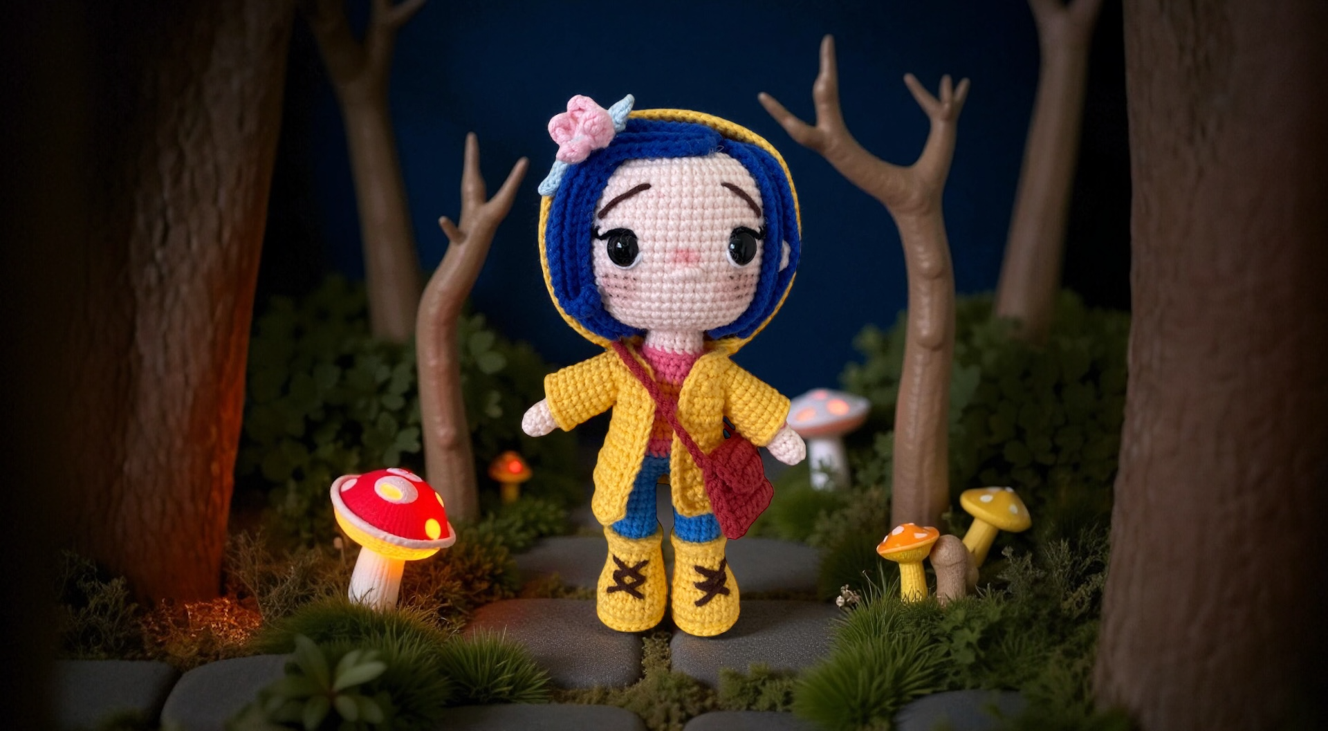 Coraline – Yellow Raincoat Doll (Availability Status: Ready to Ship, Color Styles: Bright / Rainbow (Vibrant red, electric blue, lime green, bold yellow...), Size: Medium (7–9” / 18–23 cm))