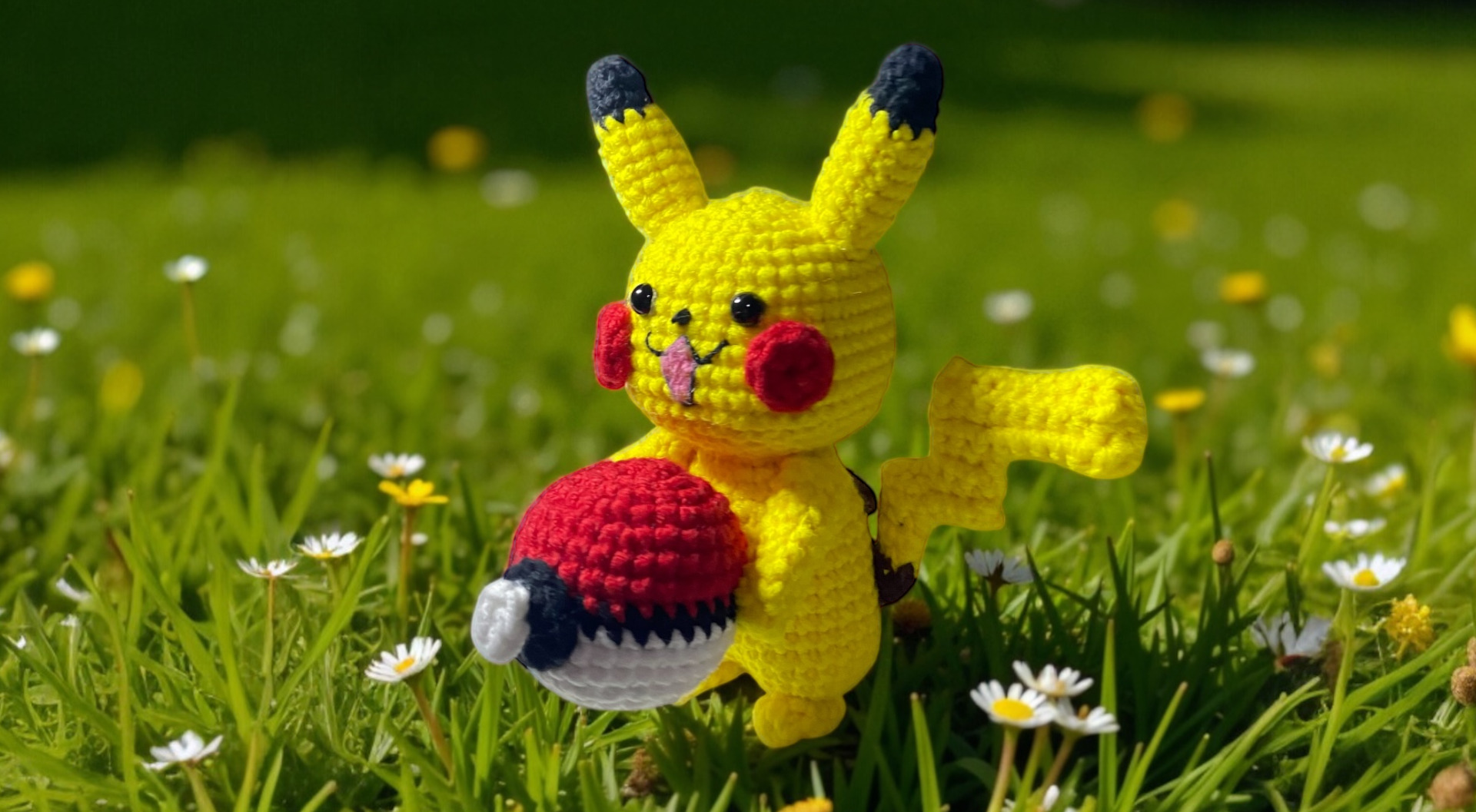Pikachu  – With Poké Ball (Availability Status: Ready to Ship, Color Styles: Bright / Rainbow (Vibrant red, electric blue, lime green, bold yellow...), Size: Small (5–6” / 13–15 cm))
