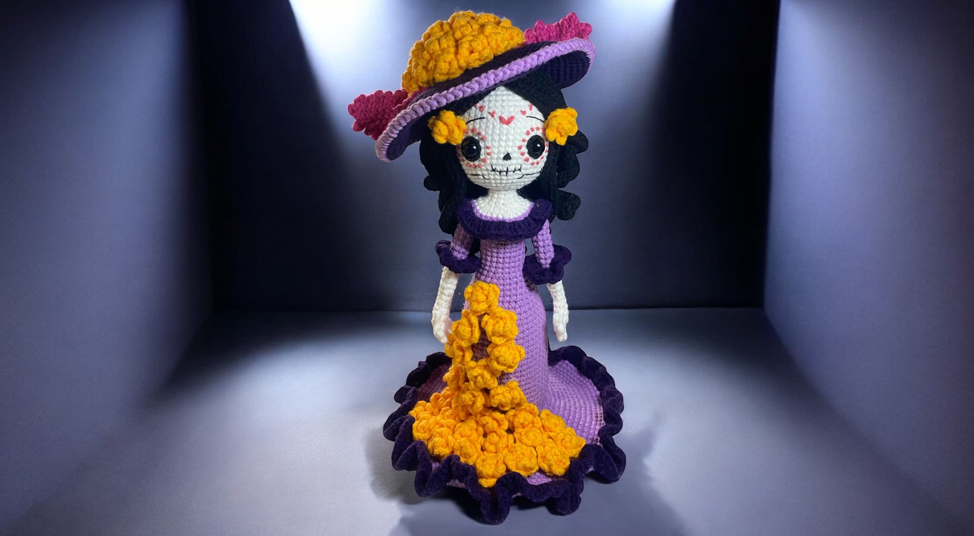 Catrina Doll – Day of the Dead (Availability Status: Ready to Ship, Color Styles: Bright / Rainbow (Vibrant red, electric blue, lime green, bold yellow...), Size: Medium (7–9” / 18–23 cm))